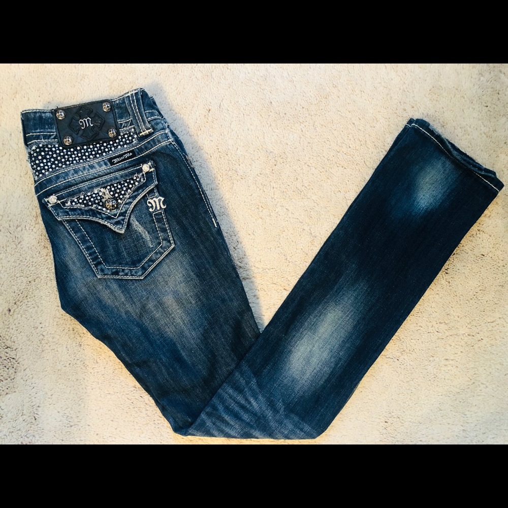 Miss Me distressed, jeweled, Skinny Jeans